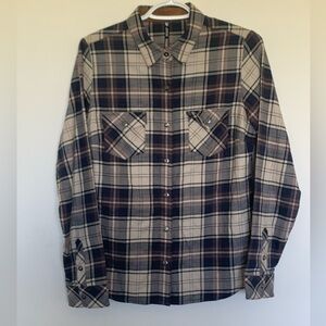 Women’s Kuhl Tess Flannel Plaid Size Small Snap Button Up Corduroy Trim